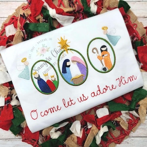 Nativity scene with angels & bethlehem star oval frame trio, fill stitch machine embroidery design, holidays, Christmas, Baby Jesus, wisemen