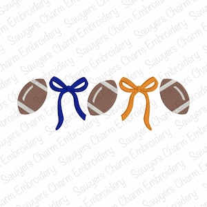 Trendy coquette bows & football fill stitch, machine embroidery design file, fall sports, college, larger sizes, cheer, fan