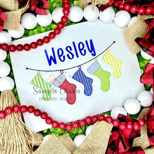 BUNDLE Christmas stockings bunting banner with & without bow sketch stitch, machine embroidery design file, happy holidays
