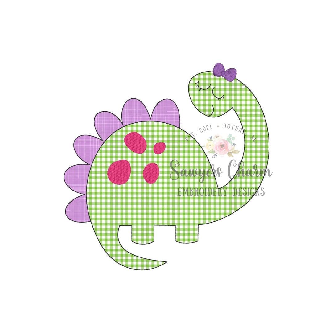 Girl Dinosaur With Bow & Spots Bean and Zig Zag Stitch Applique BUNDLE ...