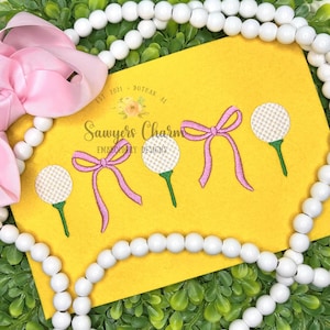 Trendy Coquette Bows & golf ball on tee fill stitch, machine embroidery design, Larger sizes included, perfect for sports fan/mom, cheer