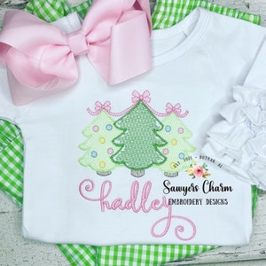 BUNDLE Christmas tree trio with bows & stars watercolor sketch stitch machine embroidery design file, quick stitch holidays boho/woodland
