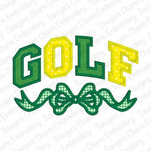 GOLF z kokardą kokardką satynową maszyną do haftu plik, turniej Masters, miłość, sporty wiosenne, litery w stylu sportowym