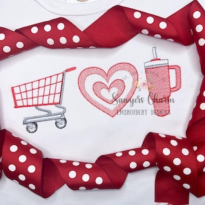 Einkaufswagenei, Herz Bullseye, Becher to go, Becher Trio Skizzenstich Stickdatei, Maschinenstickerei, Quick Stitch, Mom life, mini me,