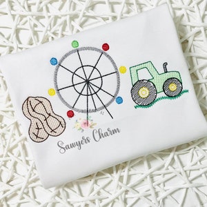 Tractor peanut ferris wheel sketch stitch machine embroidery design file, bean stitch details, farm harvest, dirt hauler, festival, fair