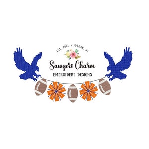 Flying Eagle mascot Sports football pom poms/cheerleading bunting banner sketch fill embroidery design file, quick stitch bean stitch