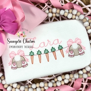 Easter bunny bums with bows & carrots bunting sketch stitch machine embroidery design file, quick stitch, peter cottontail, spring veggies
