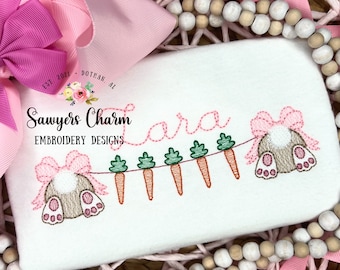 Easter bunny bums with bows & carrots bunting sketch stitch machine embroidery design file, quick stitch, peter cottontail, spring veggies