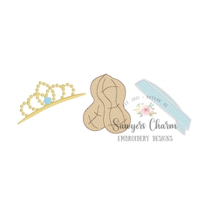 Pageant trio sketch stitch machine embroidery design file, crown jewels, National Peanut Festival, sash, princess queen, quick stitch
