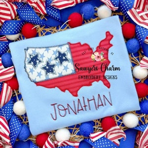 BUNDLE USA Flagge mit Sternen Bohne & Zickzackstich Stickdatei, 4.Juli 2019, USA, USA, USA, USA gestickt, Sterne, Streifen, Sterne
