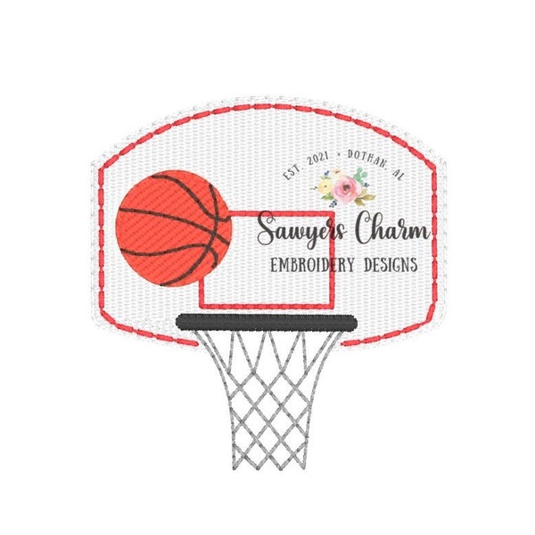 Mini fill basketball and goal sports machine embroidery design file, quick stitch, summer, sports, perfect for monograms