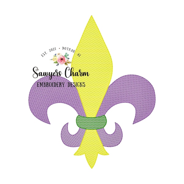 BUNDLE Mardi gras fleur de lis sketch stitch machine embroidery design file, with and without bow, quick stitch, bean stitch details