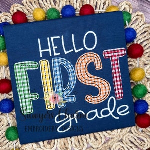 BUNDLE Hello Pre-K, Kindergarten, First, Second, Third, Fourth, Fifth grade bean stitch applique embroidery design file, satin stitch