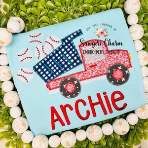 Baseball sports dump truck zig zag machine applique design embroidery file, sketch stitch baseballs