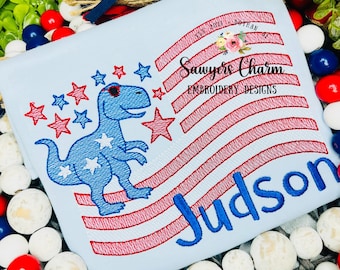 BUNDEL T-Rex Amerikaanse vlag met & zonder zonnebril schetssteek machine borduurwerk ontwerpbestand, bonensteek, 4 juli, sterrenstrepen