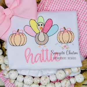 BUNDLE Turkey pumpkins trio with & without coquette bows sketch stitch embroidery design file, fall, thanksgiving, bean stitch details