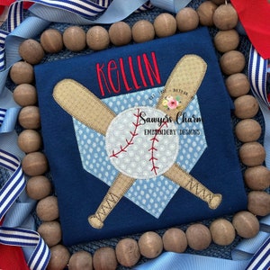 BUNDLE Baseball bats/home plate with & without bow zig zag stitch applique machine embroidery design file, softball ballgame sports outfield