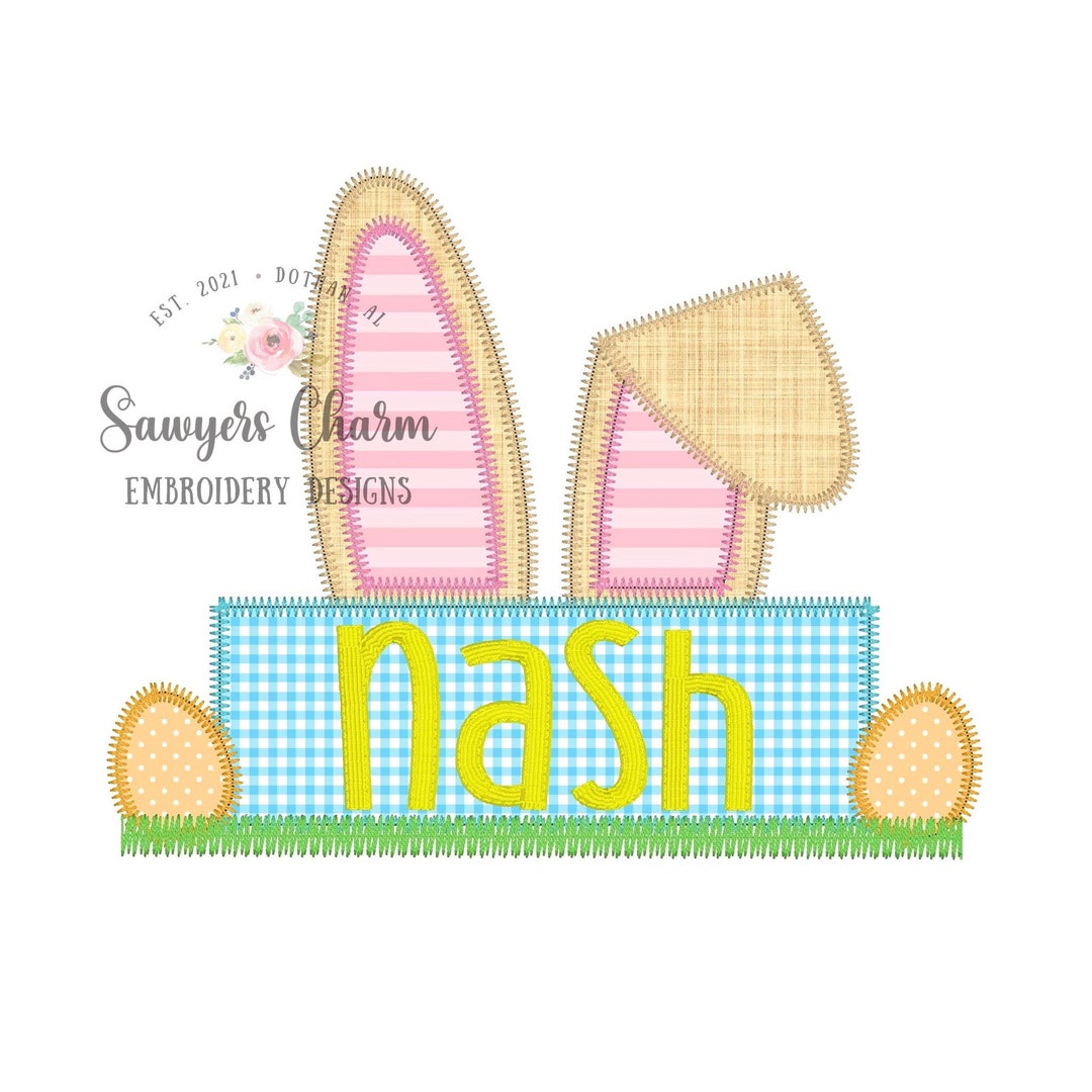 BUNDLE Easter Bunny Ears Nameplate & Eggs Zigzag Stitch Applique ...
