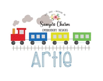 Train locomotive sketch machine embroidery design file, quick stitch, bean stitch, smoke stack, train track, choo choo, transportation