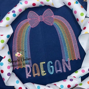 Arco boho con serpentinas arco iris boceto puntada máquina bordado archivo de diseño, coqueta, niña, cintas, detalles de puntada de frijol, verano