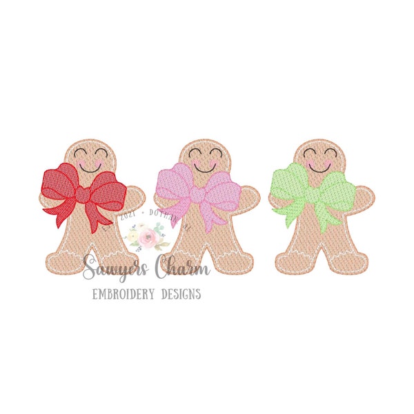 Gingerbread cookies with bow trio sketch stitch machine embroidery design file, HO HO HO, Merry Christmas, happy holidays, baking cooking