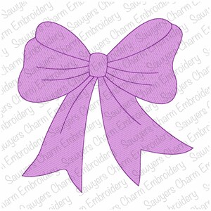 May include: A light purple bow with a textured appearance. The bow has two loops on each side and two long, pointed tails. The design is simple and elegant, suitable for various craft projects.