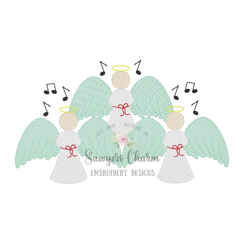 Christmas angels trio sketch stitch machine embroidery design file, bean stitch details, happy holidays, Merry Christmas, quick stitch image 1