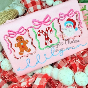 Coquette Bows Christmas frames trio satin stitch machine embroidery design, happy holidays, Gingerbread, candy canes, Santa Claus mini fill