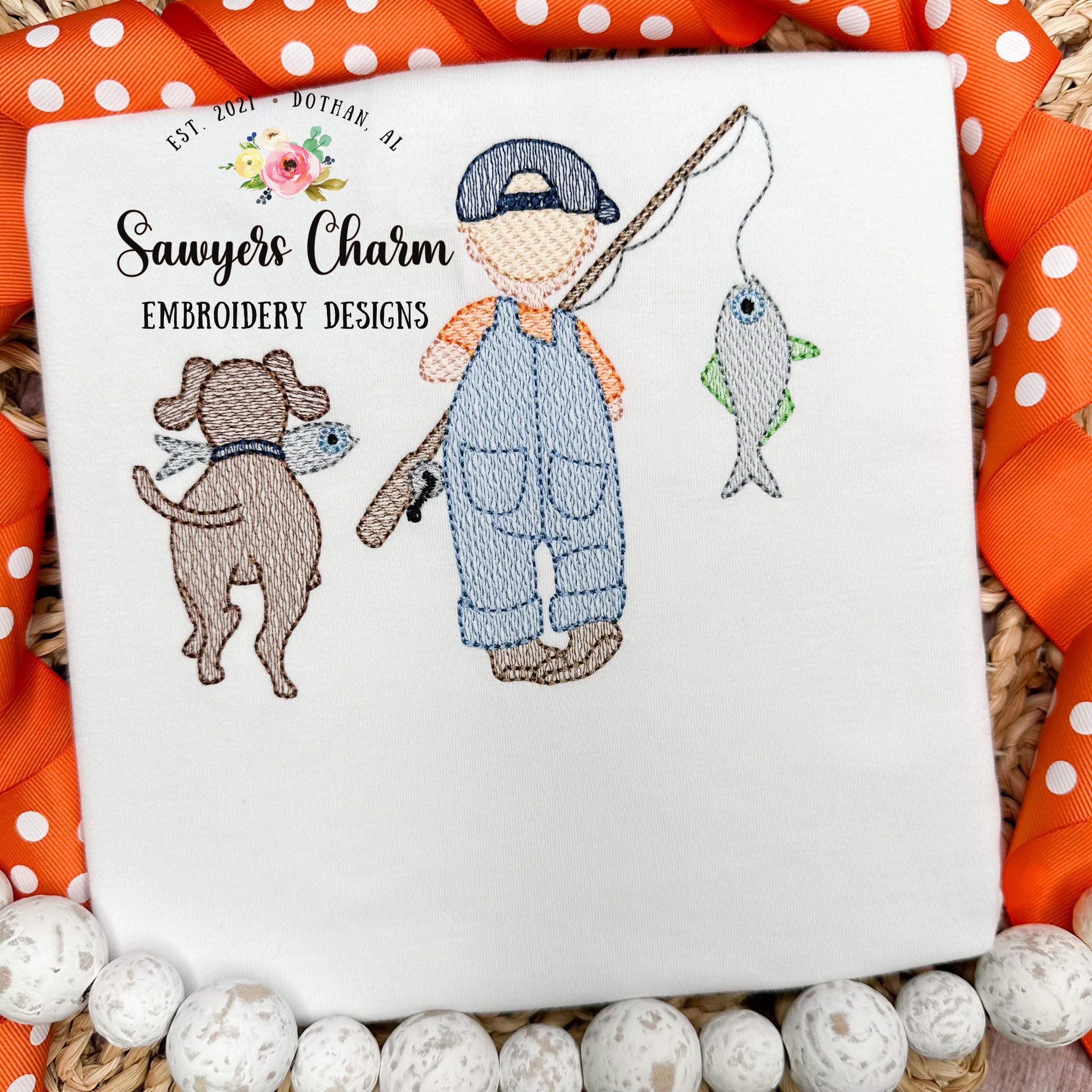 Little Boy Fishing With Dog Sketch Stitch Machine Embroidery Design File,  Fishing Pole, Quick Stitch, Spring Summer, Fish, Cap/hat, Outdoors -   Norway