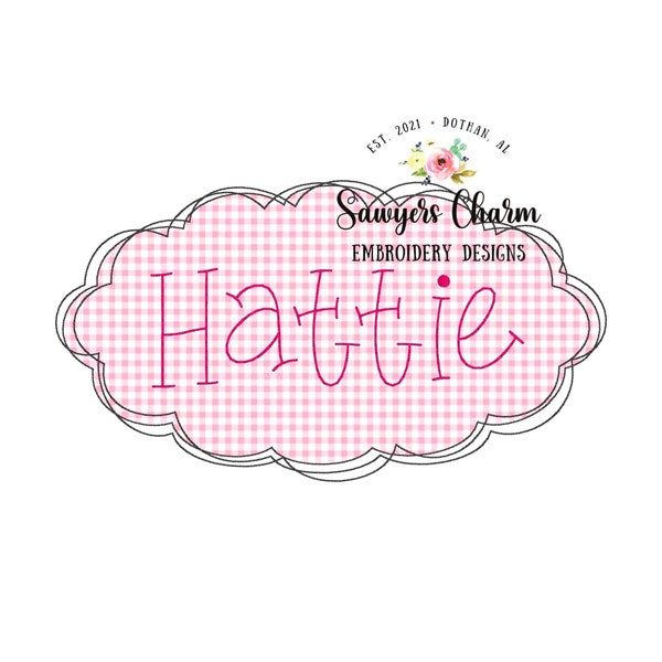 BUNDLE 5 scallop oval name plate/frame machine applique embroidery design file, bean stitch, zigzag, scribble, blanket stitch, satin stitch