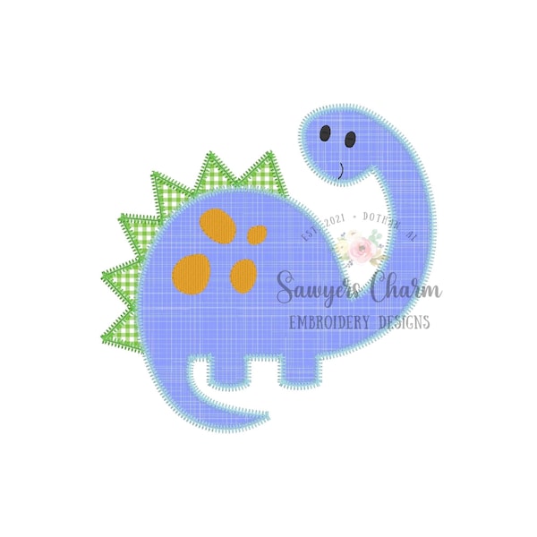 BUNDLE Boy dinosaur with spots bean and zig zag stitch applique, machine embroidery design file, quick stitch, rawr, long neck, spikes