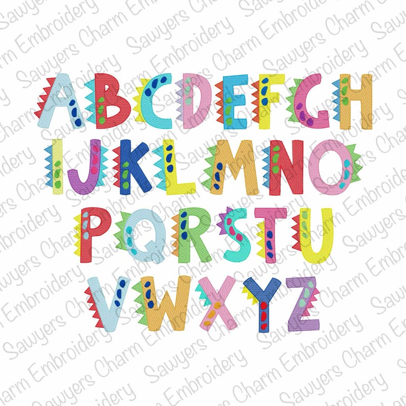 Dinosaur Sketch Stitch Machine Embroidery Font, Bean Stitch Details, 6 ...