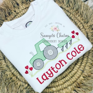 BUNDLE Tractor heart flowers with & without bow sketch stitch machine embroidery design file, bean stitch, farming plow, love XOXO be mine