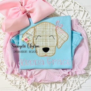 BUNDLE Puppy dog zig zag applique, machine embroidery design file, with & without satin stitch bow, quick stitch, lab, spot, fuzzy fur