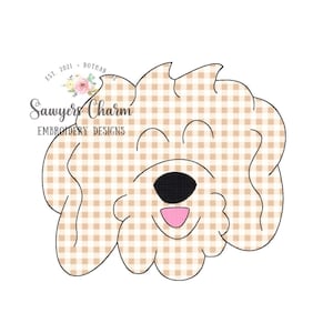 Golden doodle doggie bean stitch machine applique embroidery design file, labradoodle, puppy dog, quick stitch