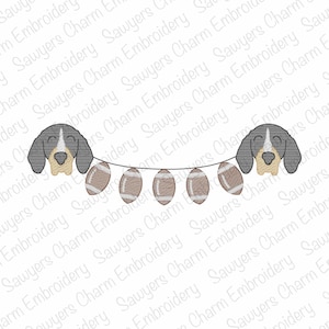 Hound dog mascot footballs bunting banner, sketch stitch machine embroidery design, quick stitch, college university sports