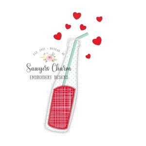 BUNDLE Soda bottle/pop with heart fizz bean & zigzag stitch applique machine embroidery design file, love Valentine's Day make my heart pop