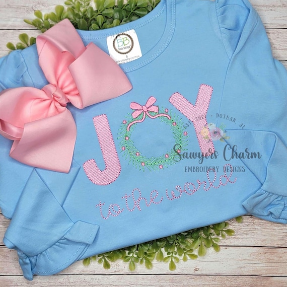 Christmas JOY wreath with coquette bow sketch stitch, machine embroidery design file, bean and stitch, happy holidays