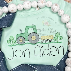 BUNDLE Tractor shamrocks/clovers sketch stitch machine embroidery design, with/without coquette bow, farming plow St. Patrick's Day