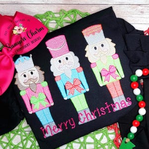 Nutcrackers with bow trio sketch stitch machine embroidery design, happy holidays, coquette, Merry Christmas, crown, royal ballet