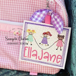 BUNDLE Girls jumping rope sketch stitch, machine embroidery design file, quick stitch, skipping rope, back to school, summer, pigtails, bow