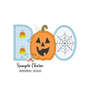 BUNDLE Halloween BOO jackolantern/candy corn/spiderweb with & without bow satin stitch, machine applique embroidery design file, pumpkin