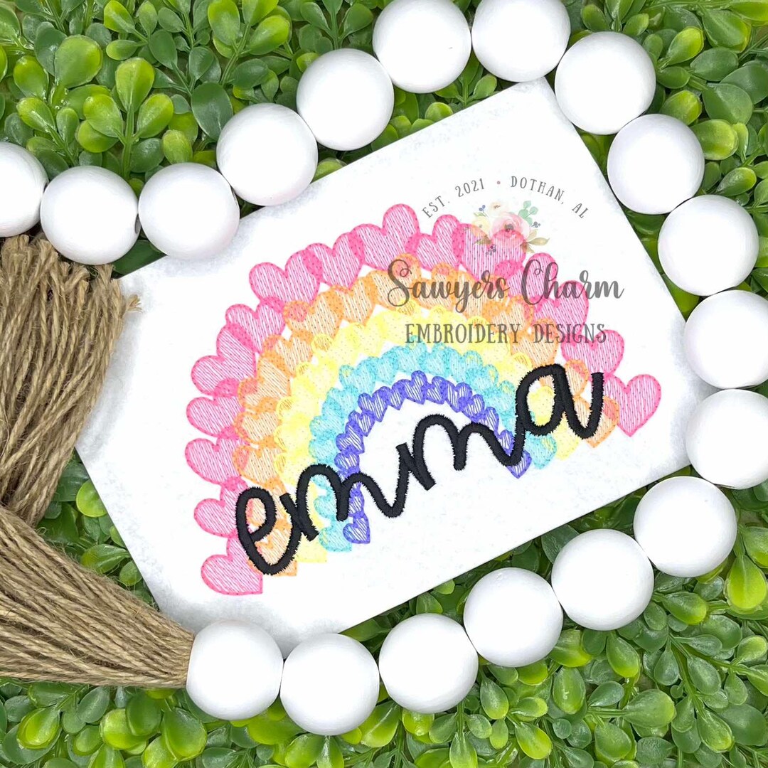 Heart Rainbow Sketch Stitch Machine Embroidery Design File, Quick ...