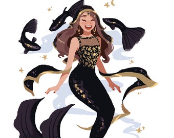 Black and Gold Mermie with Beta Fishies