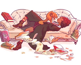 Hermoine and Crookshanks Print