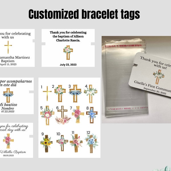 Tags, Bracelets tags, recuerdos, tarjetas para pulseras, First Communion, quinceañera, Wedding bracelet tags, baptism tags,cards only