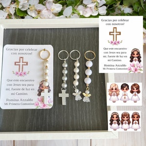 Mini llaveros recuerdos de bautizo, etiqueta personalizada, recuerdos, primera comunión, quinceañera, primera comunión, bautizo o cualquier evento religioso