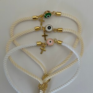 Cross & Evil Eye Bracelet Favor: Baptism, First Communion, Wedding