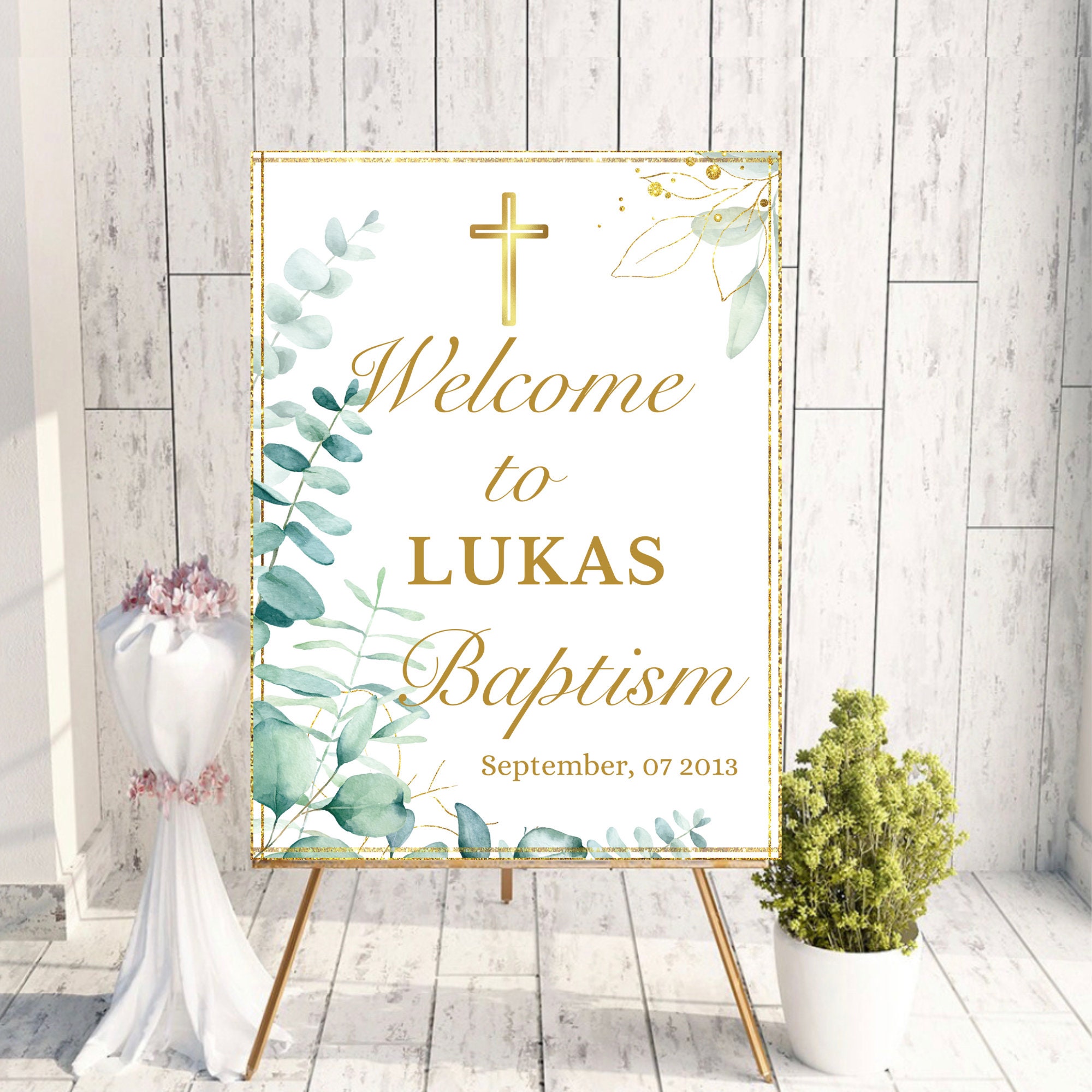 Personalized Baptism Welcome Sign: Eucalyptus Design (digital Download ...