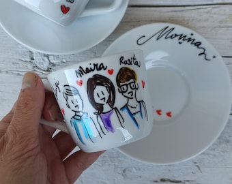 Tazze caffè festa dei nonni, personalizzata, dipinta a mano